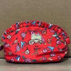Betsey Johnson Red and Pink Floral Cosmetic Bag